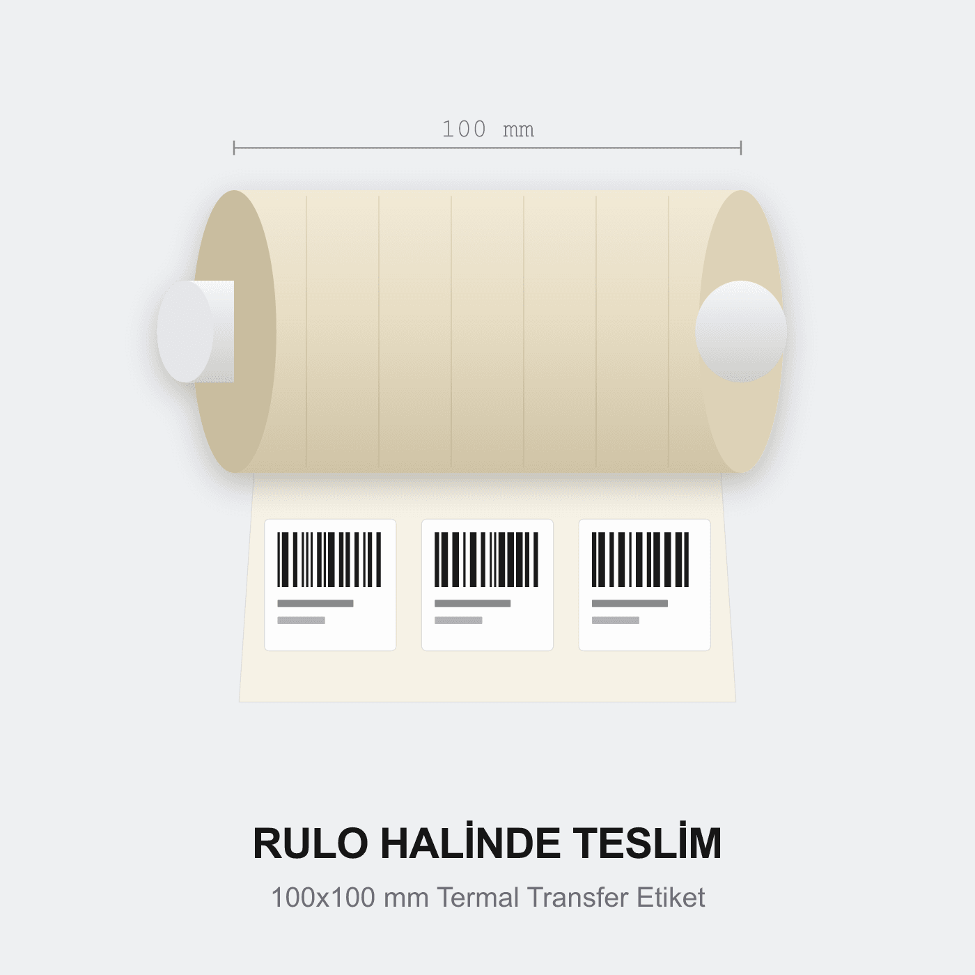 100x100 mm Termal Transfer Etiket rulo halinde — Pinkontin Barkod Sistemleri